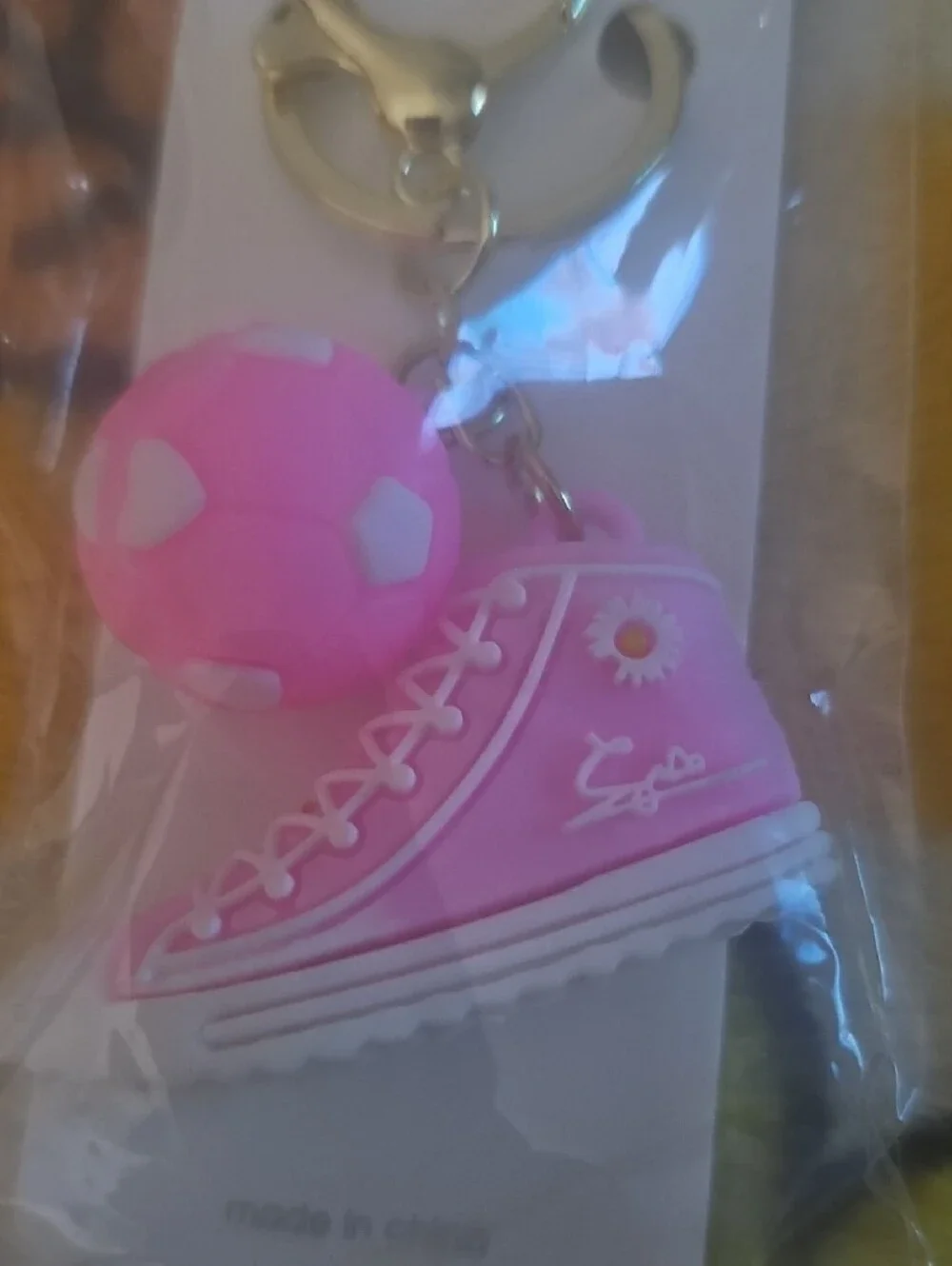 Mint Pink Sneaker & Soccer Ball Charm Keychain with Gold Hardware